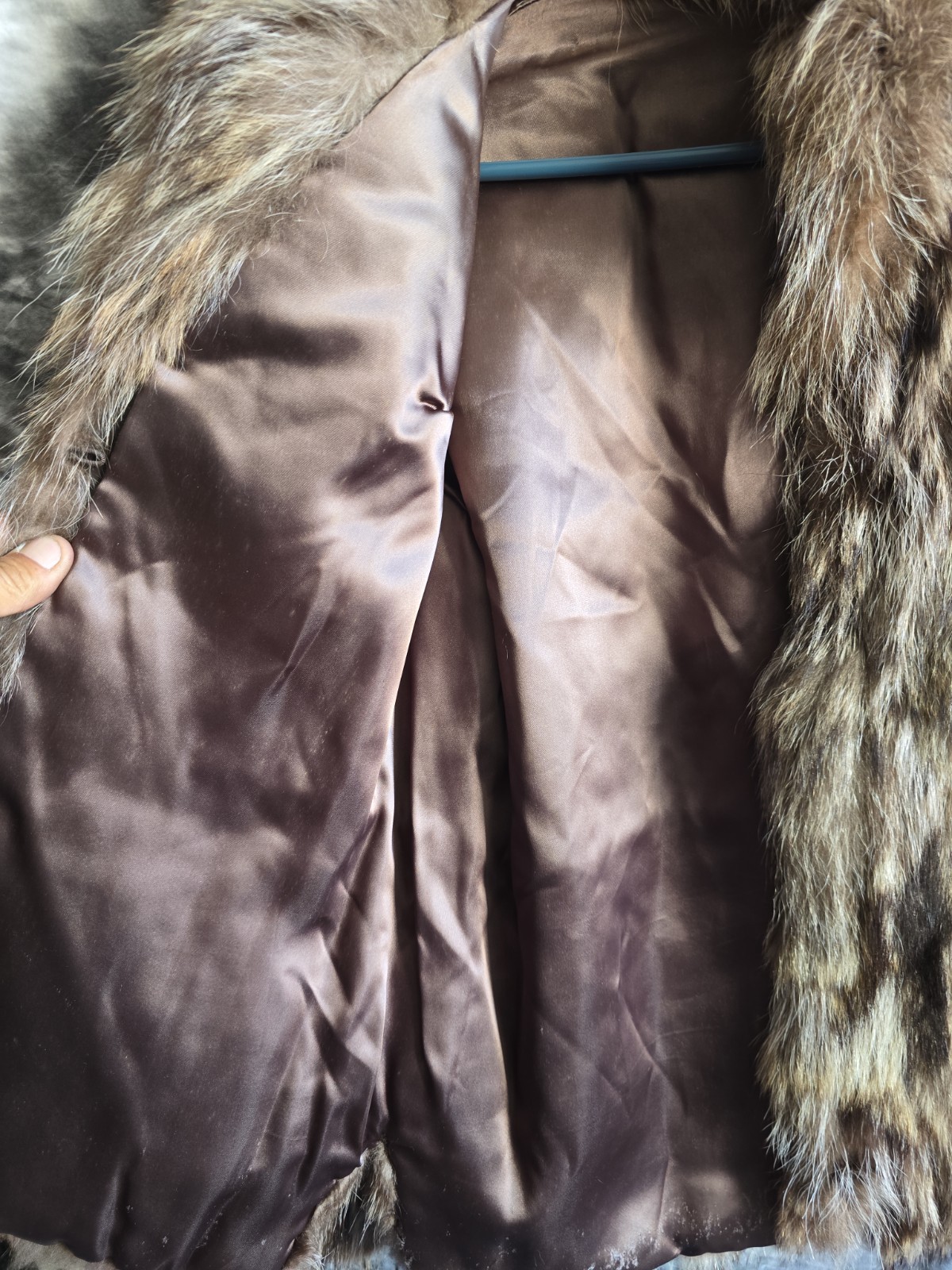 Raccoon Fur Coat Womens Brown Full Pelt Hip Length Plush Winter Size M L