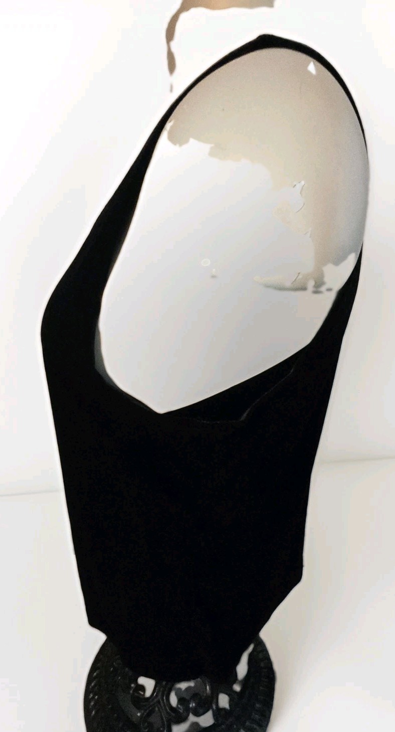 VTG Moonlighting Womens Black Velvet Tank Top With Glitter Flower Jacket Sz M