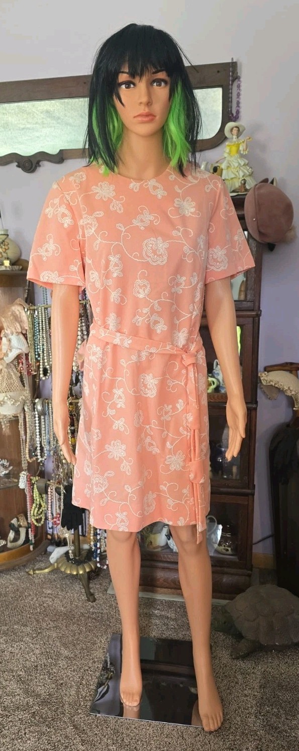 VTG Pink Floral Faux Wrap Dress Women’s Short Sleeve Tie Waist Knee Length