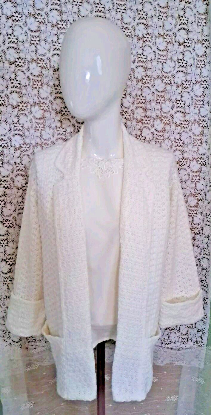 Women’s 100% Dupont Super Hi-Bulk Orlon Open Cardigan Sweater Size M Cream Color