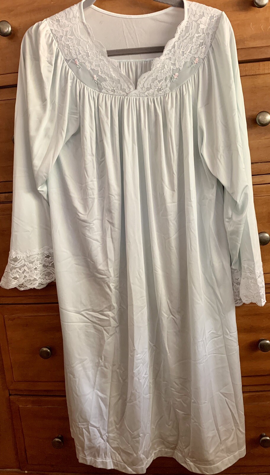 Vintage SHADOWLINE Mint Green & White Lace Nightgown Medium