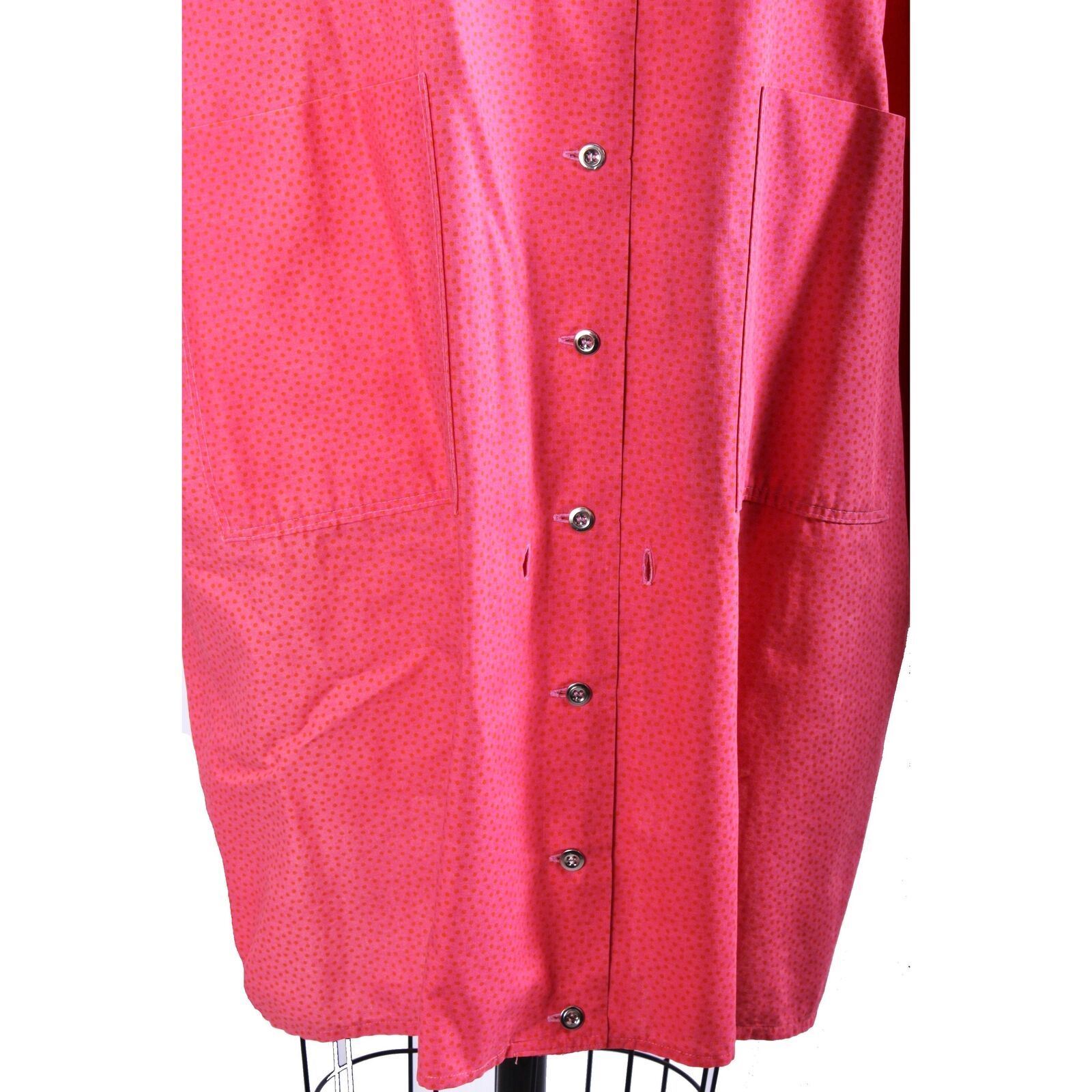 VTG 70s Marimekko Cotton Tunic Blouson Pink Orange Dot Print Silver Buttons S