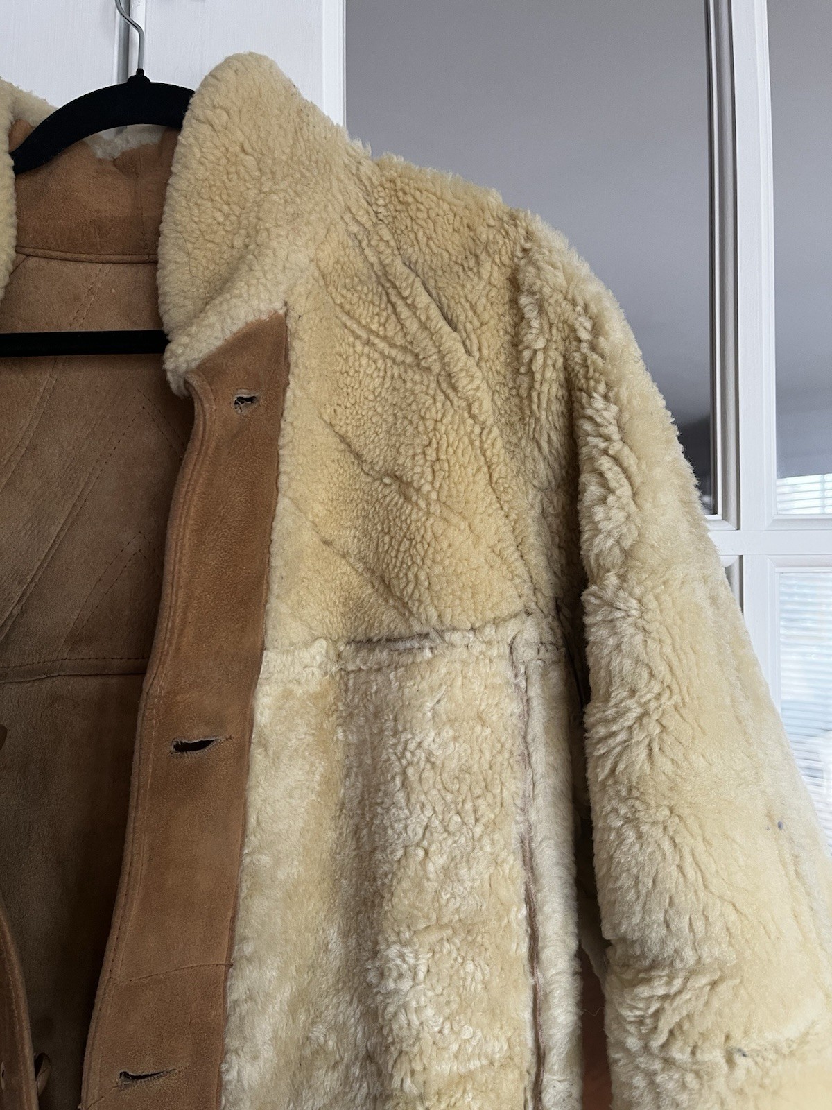 Vintage Designer French Sheepskin Shearling Coat Women’s Large Cognac / Cream
