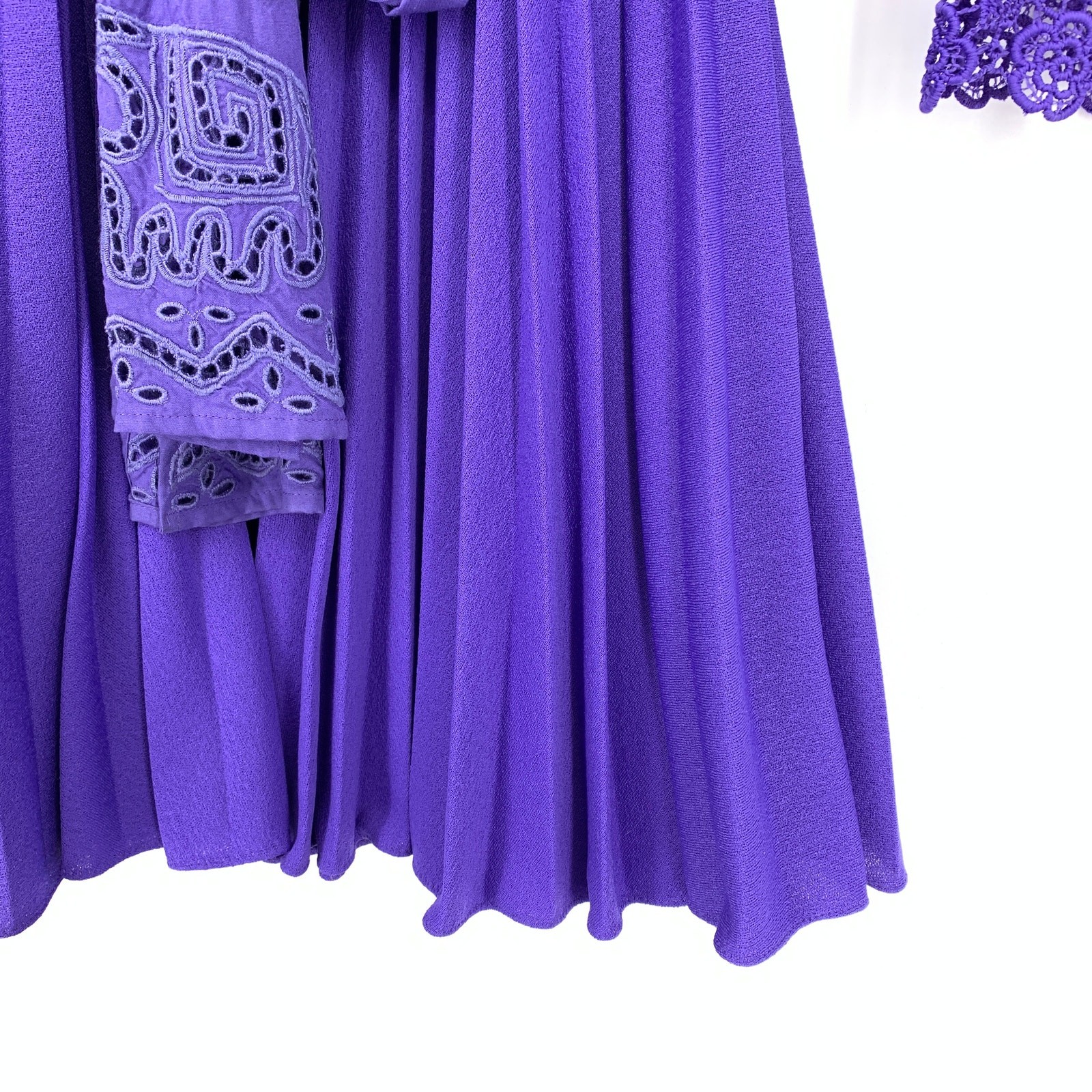 VTG 70s Reds Threads Long Sleeve Lace Belted Dress Womens Apx XS Purple Pleated