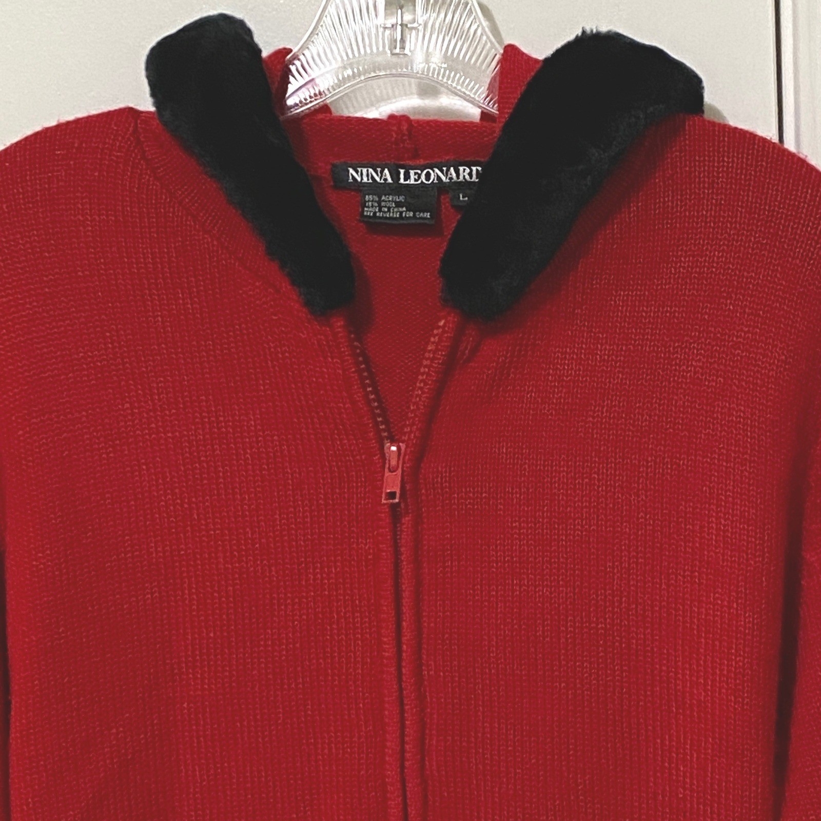 Vtg 90s Y2K Zip Hooded Cardigan Faux Fur Old Money Quiet Luxury Cozy Festive