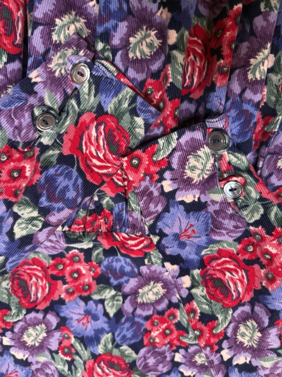 VTG 90s Laura Ashley Blue Red Purple Floral Puff Sleeve Corduroy Dress 6 (S)