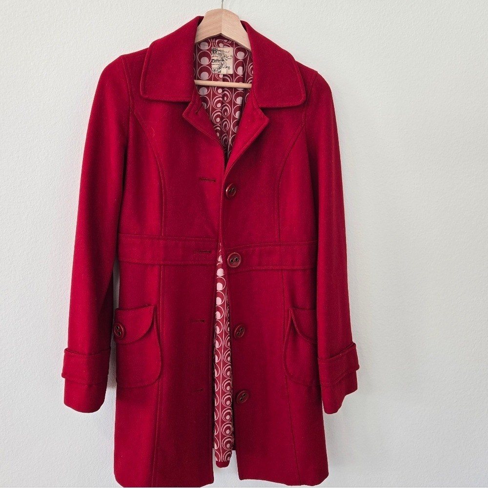 Anthropologie Tulle Red Wool Blend Winter Coat size Medium Gilmore Girls