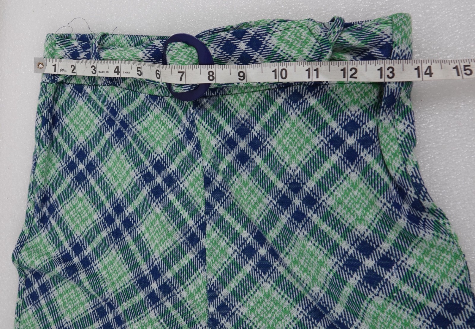 WOMANS VINTAGE 3 PIECE COS COB GREEN & BLUE PLAID ACRYLIC USA SIZE 11/12