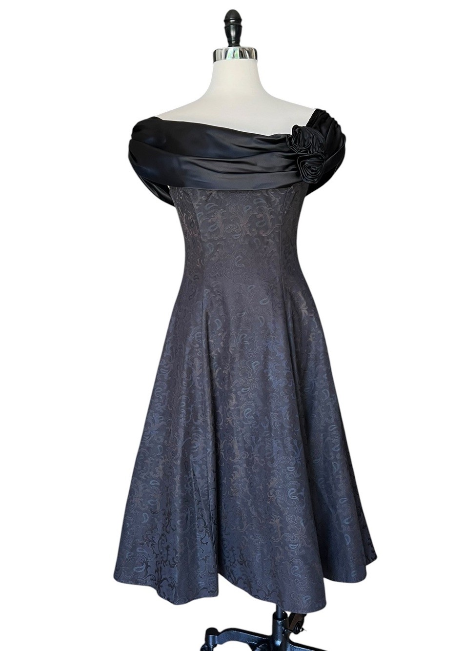 Vintage 80’s Midi Off Shoulder Tulle Dress Goth Vampy Grunge Karen Lucas Niki 12