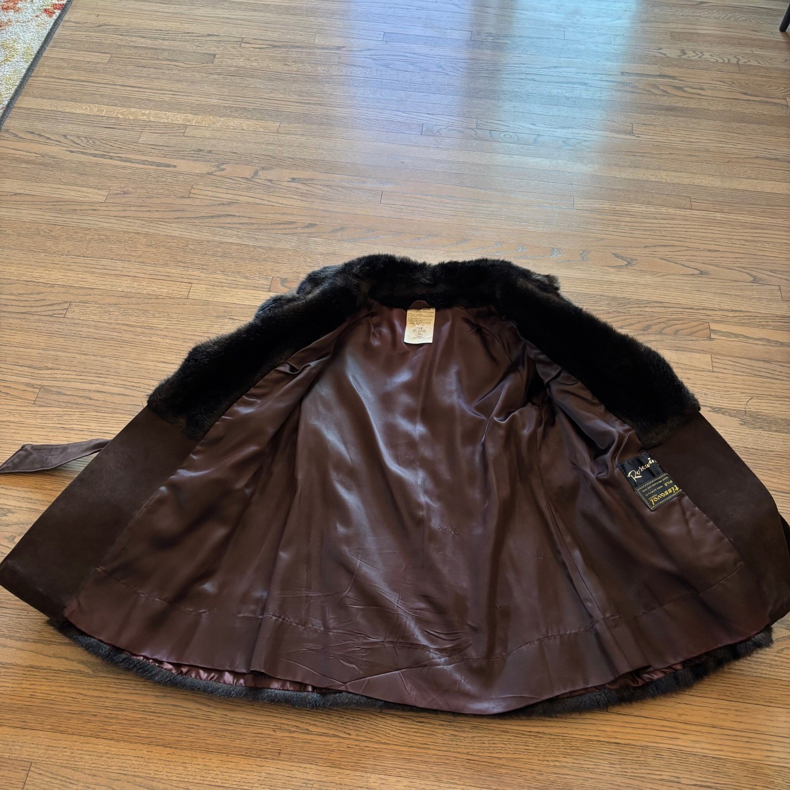 Vintage Rosewin Tissavel Brown Faux Fur Suede Belted Mid Coat Jacket Womens M L
