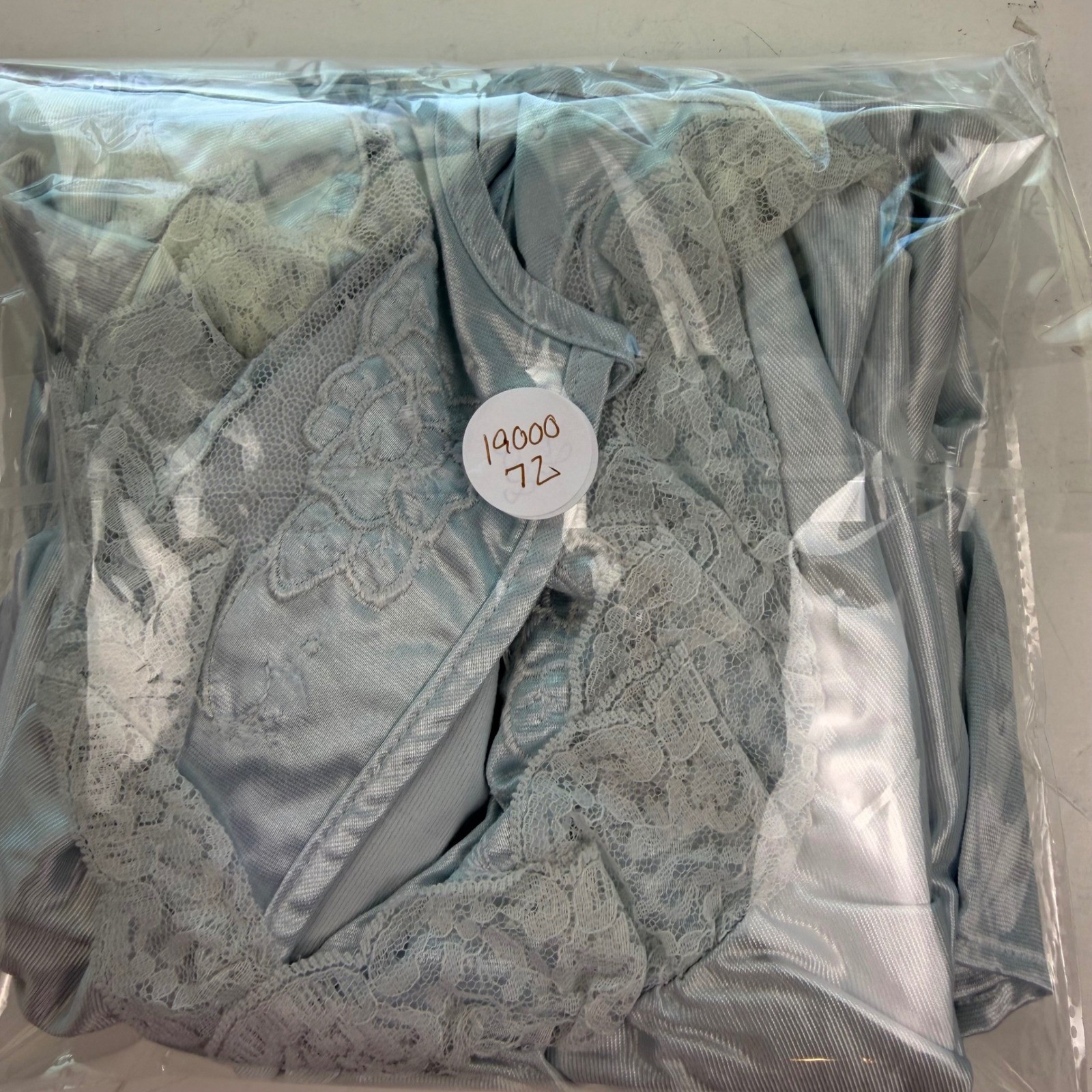 Vintage Stardust Blue Satin Lace Nightgown Long Sleeve Soft Ruffle Hem Small