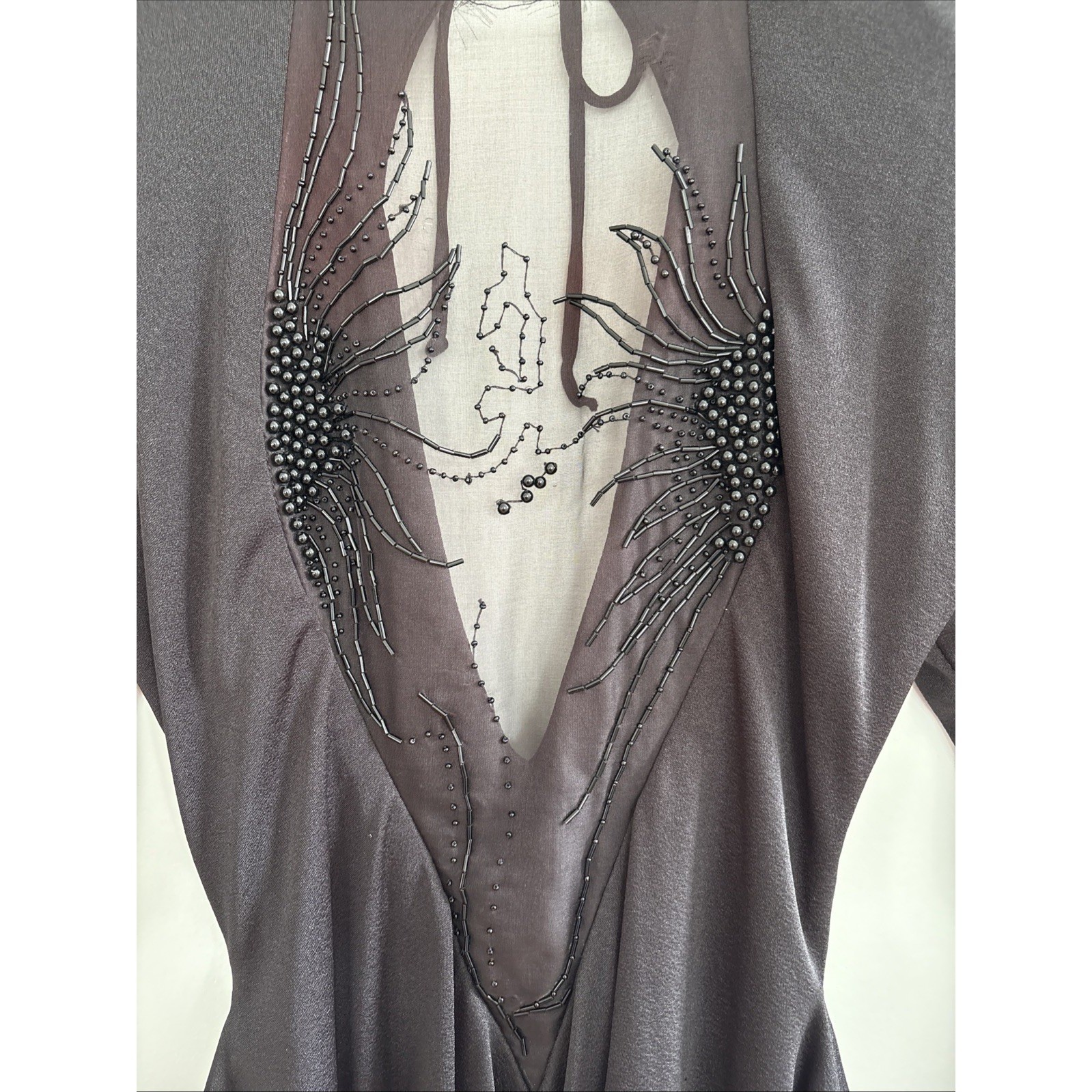 VTG Climax Karen Okada David Howard Black Beaded Peplum Dress 80s 4981 Size 7/8