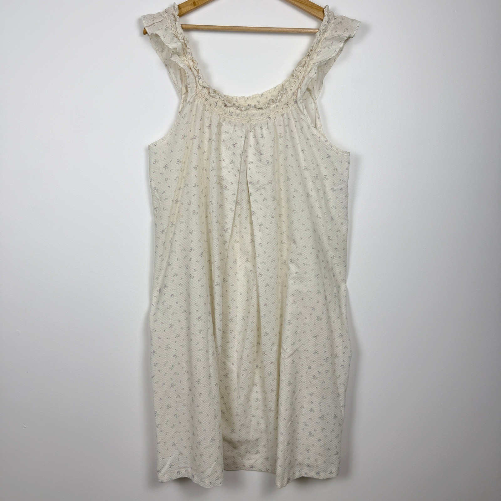 Vintage 70s 80s Sears Dainty Floral Sleeveless Nightgown Womens Large Cream