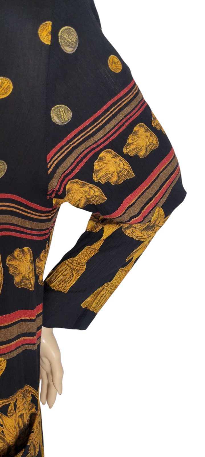 Vtg CL Carole Little Black Gold Tassel Etruscan Revival Gauze Skirt Top Set 8/10