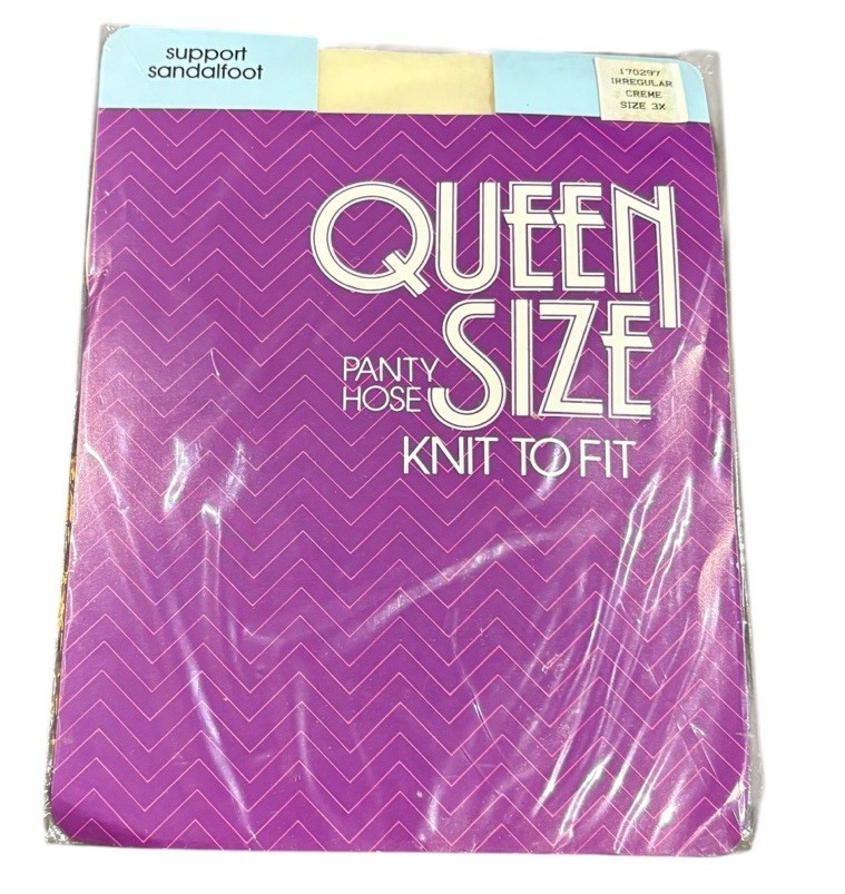Vintage Queen Size 3X Support Pantyhose Knit To Fit Creme NOS USA 70s 80s