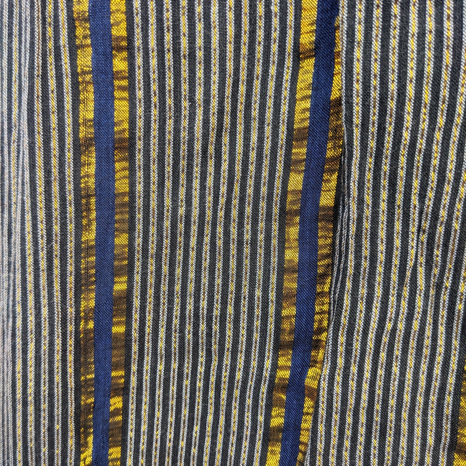 Vintage 70s Adini India Blouse S Navy Gold Lurex Metallic Stripe Boho Tunic Top