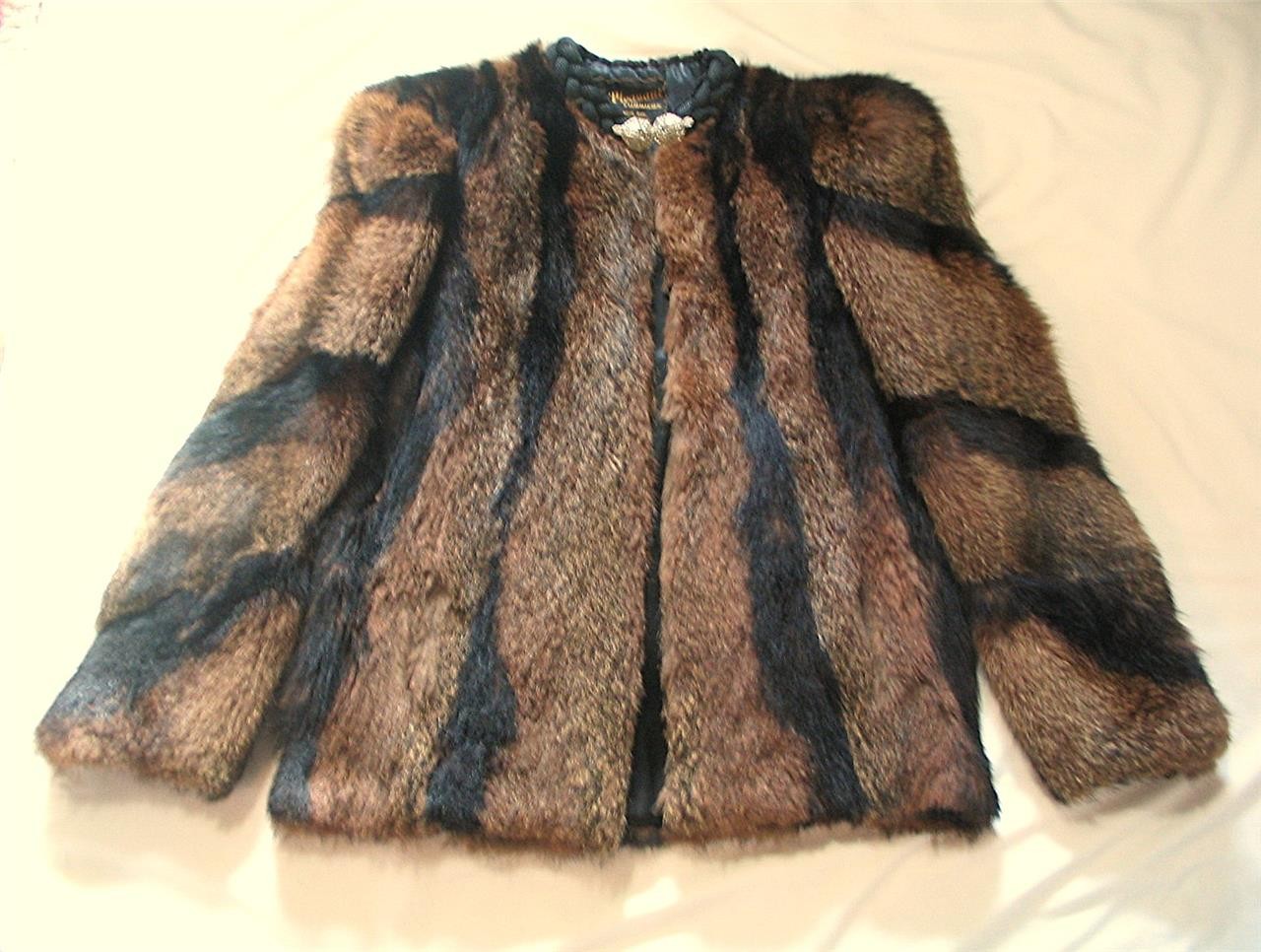 GORGEOUS VINTAGE 1940S ~OLD HOLLYWOOD FILM NOIR~ RACCOON FUR JACKET ~ SZ SMALL