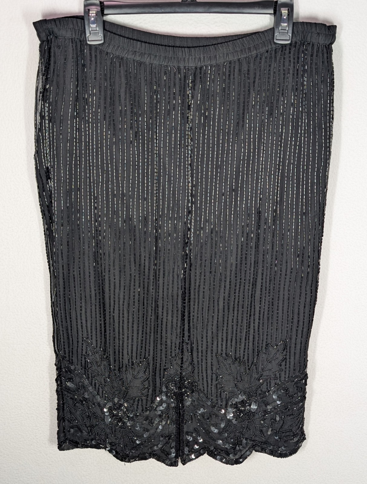 Vintage Carina Women’s Lot Of 2 Silk Beaded Two Piece Outfit Top Skirt Black