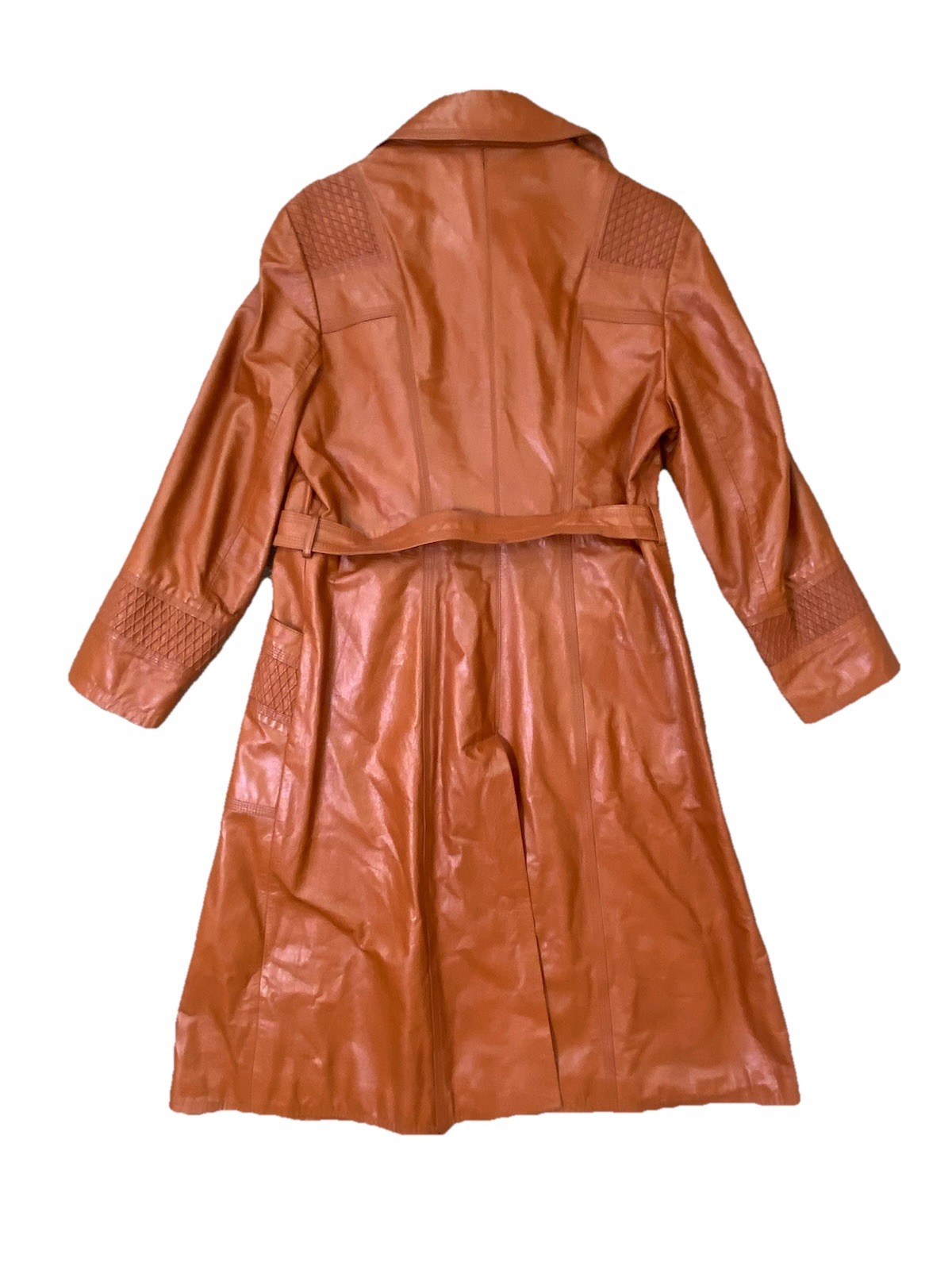 Vintage 1970s Suburban Heritage Leather Terracotta Dagger Collar Coat Bust 36