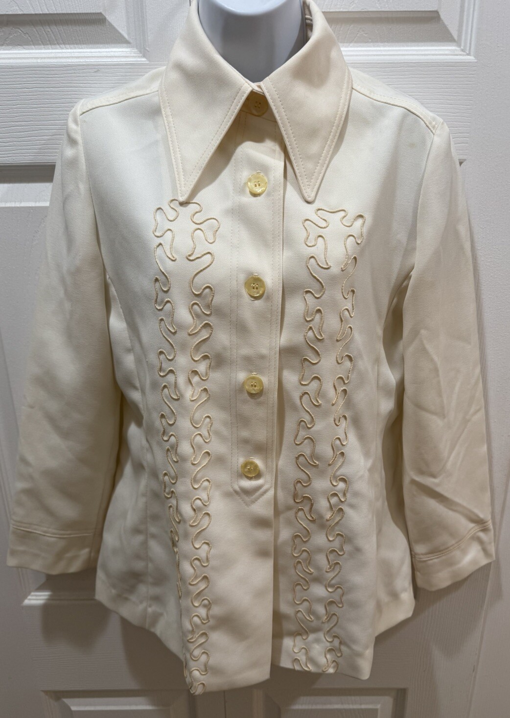 Vintage Western Button Up Shirt Top SMALL Polyester BIG COLLAR Embroider 60s 70s
