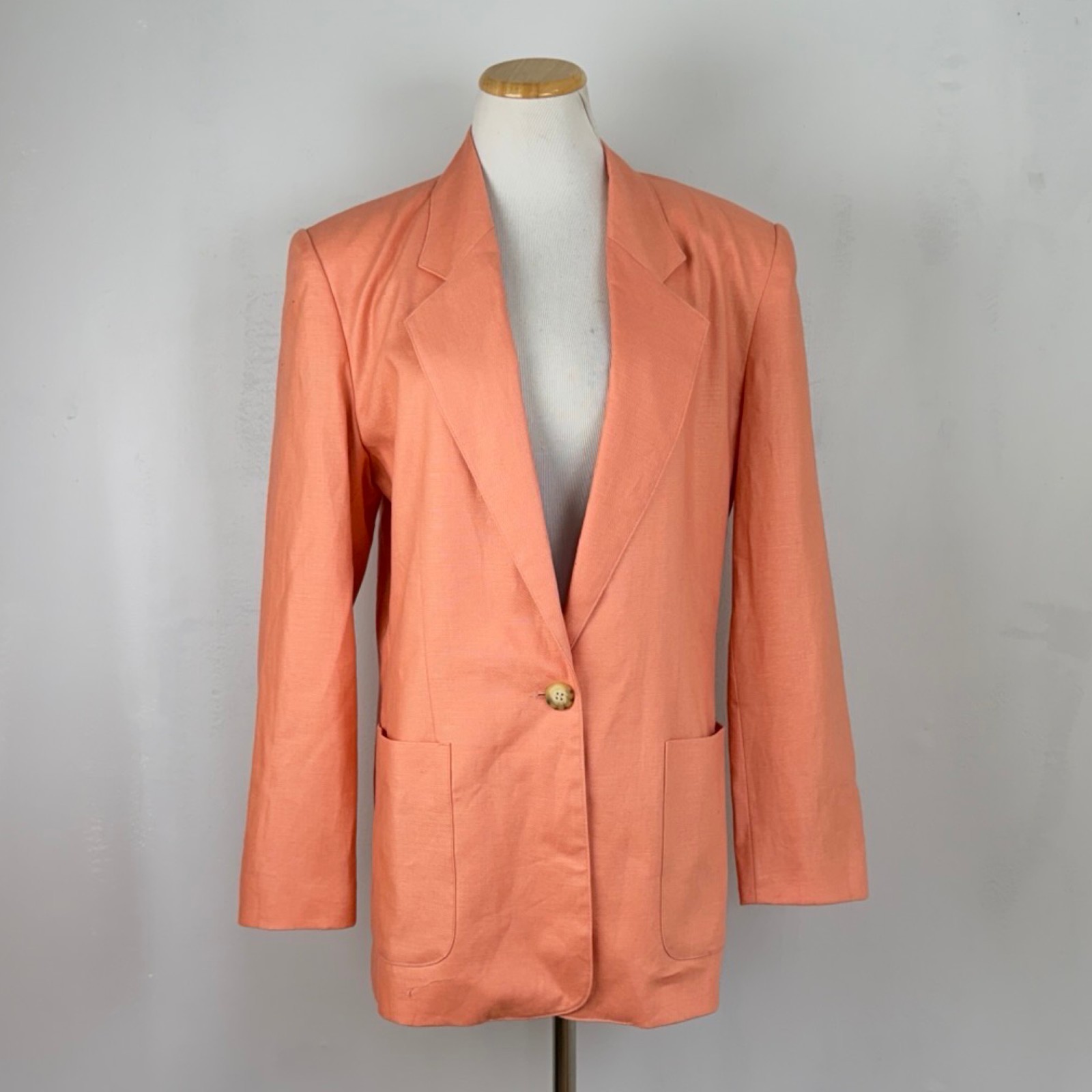Vintage Coral Linen Blazer Size Medium 80s Pink/Orange Sport Coat Suit Jacket