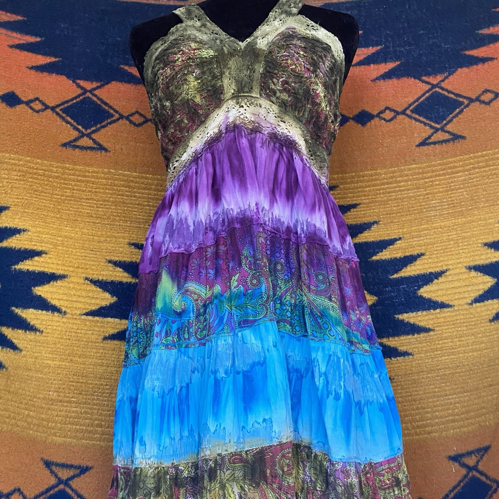 90’s/Y2K Sol Clothing Hippie Boho Tie Dye Cotton Summer Dress. Medium. Festival