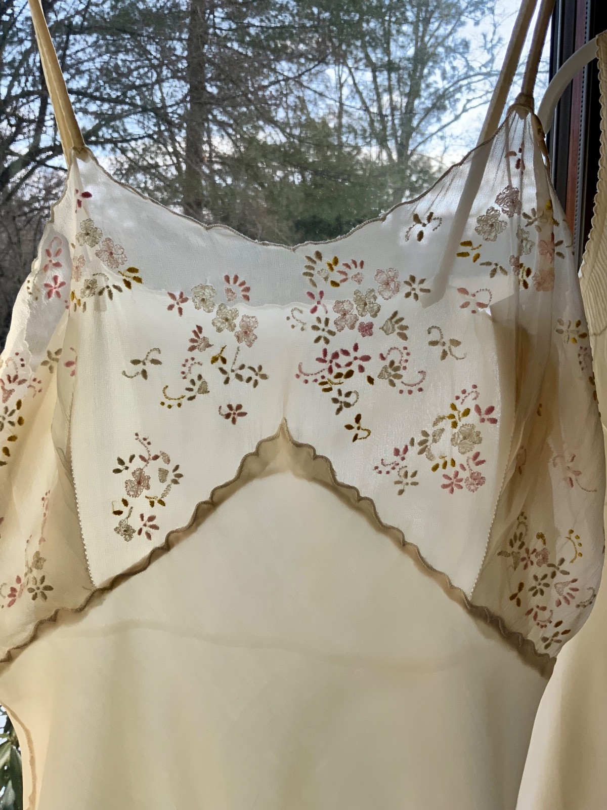 1920s–30s Pure Silk Embroidered Slip Dress-XS