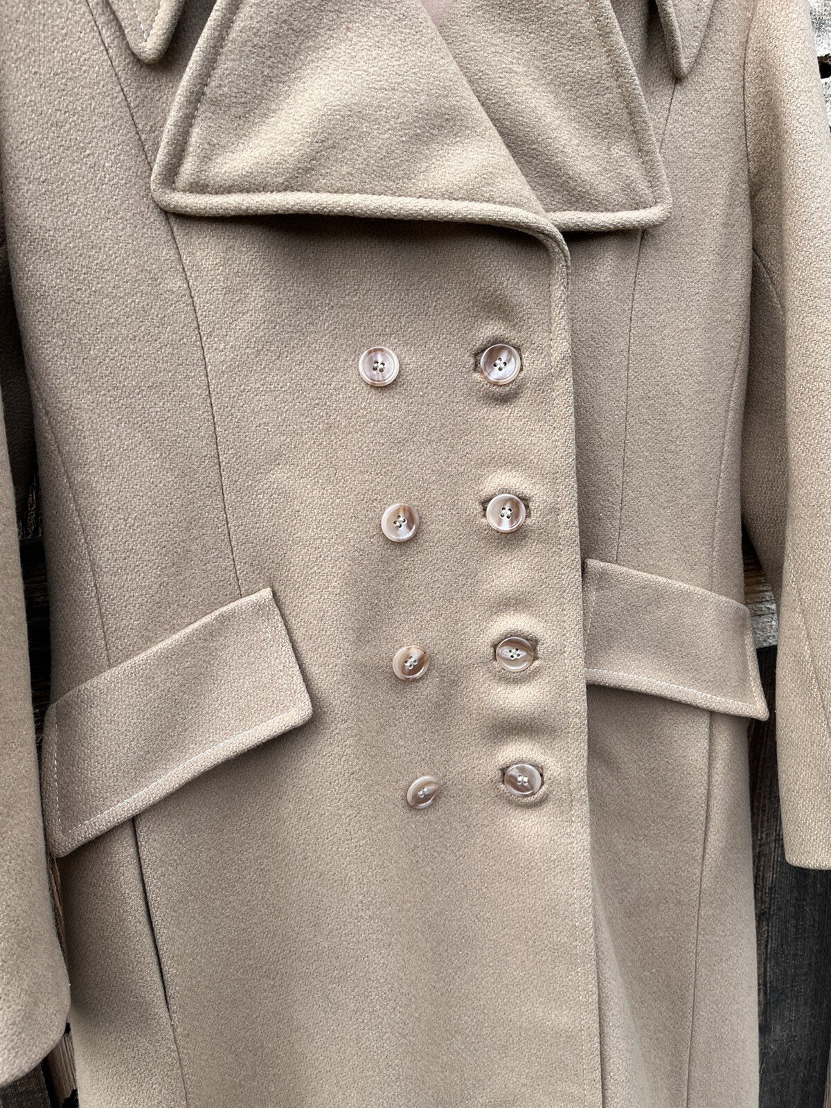 Vintage Beige Double Breasted Winter Coat by Carillon Size Small/ Medium