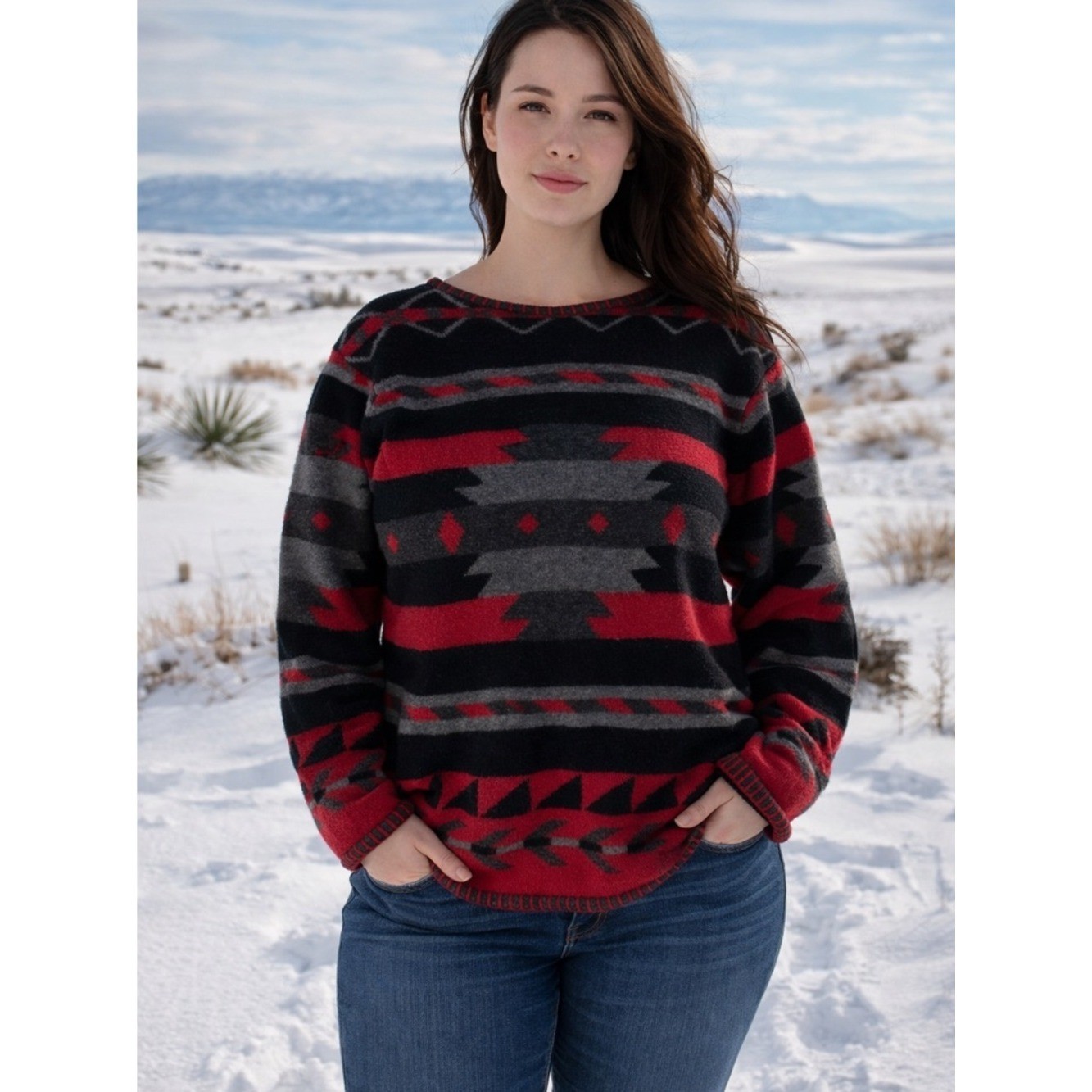 Vintage Jones New York 100% Lambswool Red, Gray, Black SW Geometric Sweater – L