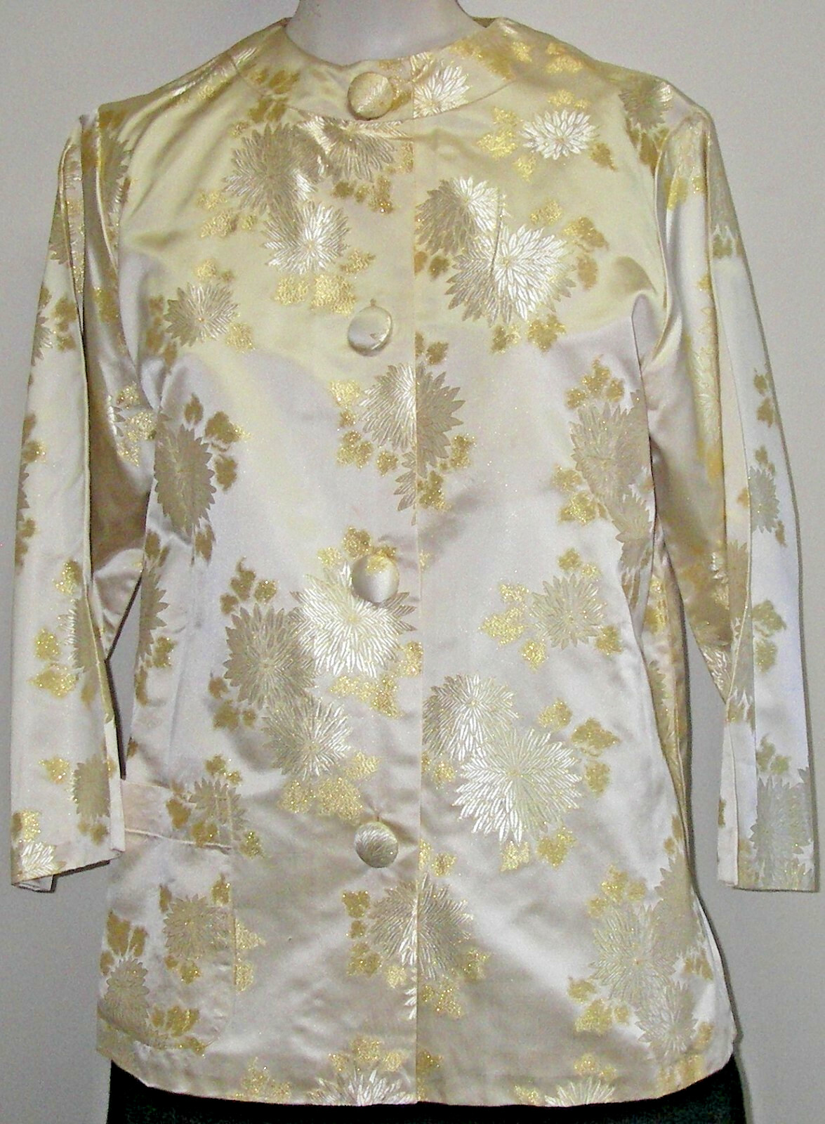 Vintage 50s 60s House of Ming Asian Jacket Top Brocade Ivory Gold Lined Sz M