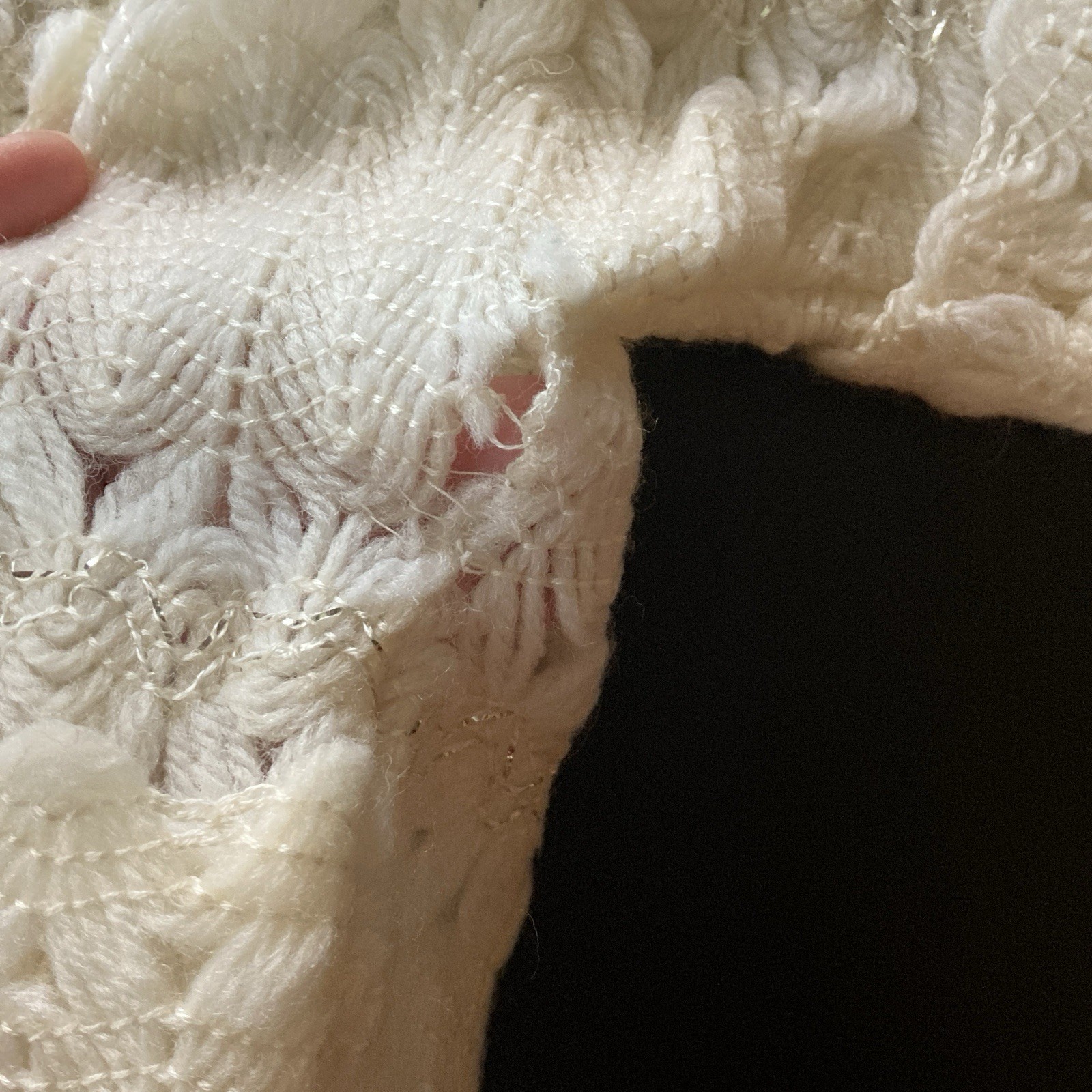 Vintage 40s 50s Ivory Crocheted Shrug Sweater Cardigan Bolero Scallop Womens