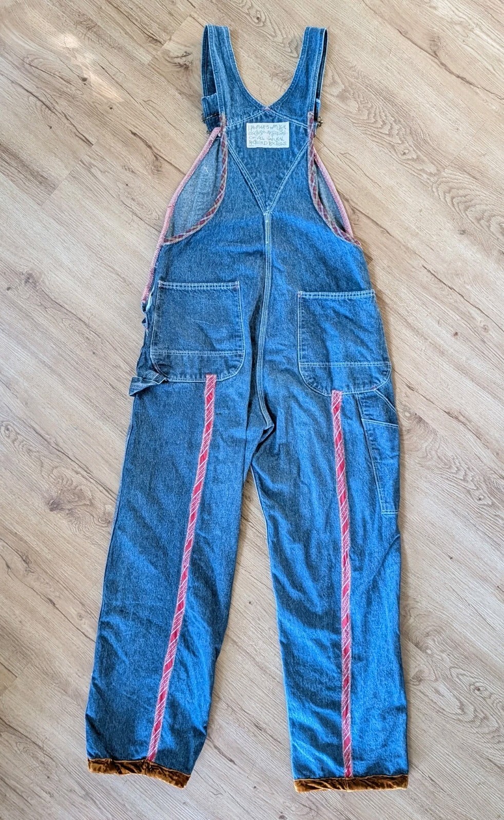 VINTAGE 1995 Crispina FFrench Handmade Artist Upcycled PATCHWORK OVERALLS 36×32