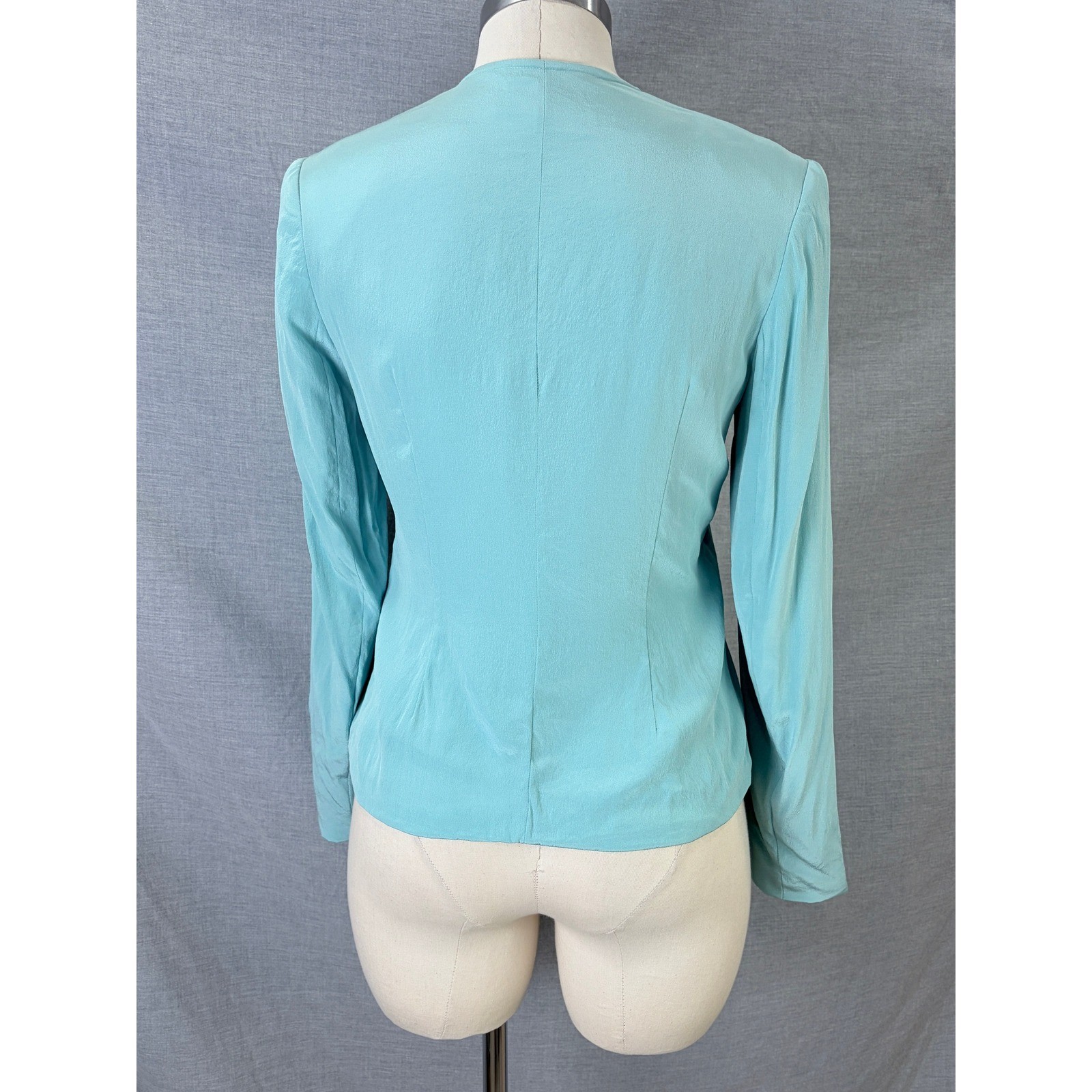 Vintage Casual Corner 100% Silk Button Front Blouse Aqua Turquoise Lined Size 2