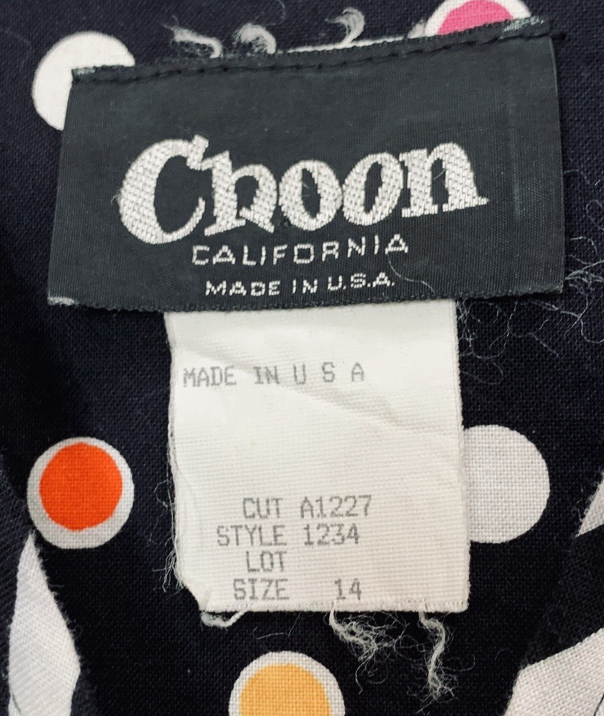 Vintage Choon California Dress Full Skirt Pockets Colorful Dots Twirl Size 14