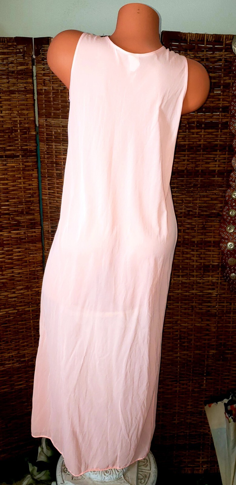 Vintage Orange Creamsicle Satin Nylon Lace Romantic Long Nightgown Nightie Sz M