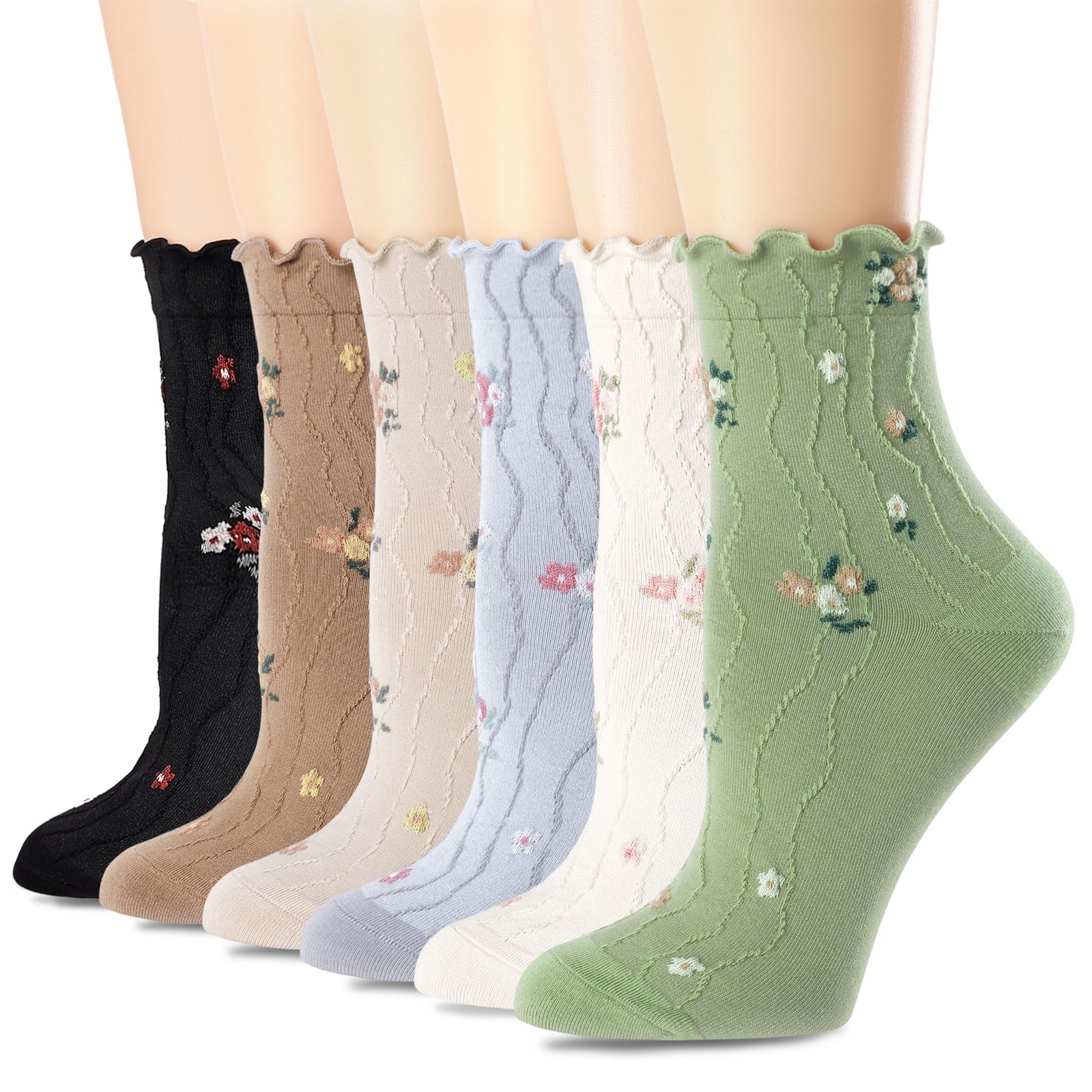 bropapa Women‘s 5-9, 6pairs(black,green,brown,oatmeal,grey,cream White)