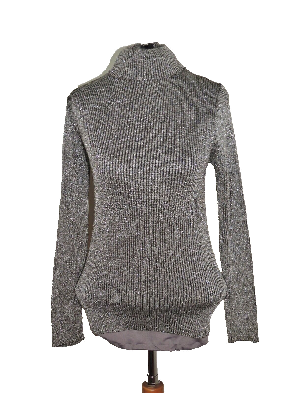 Vintage 1970’s Sweater Bee by Banff Black / Silver Ribbed Turtleneck Sweater L