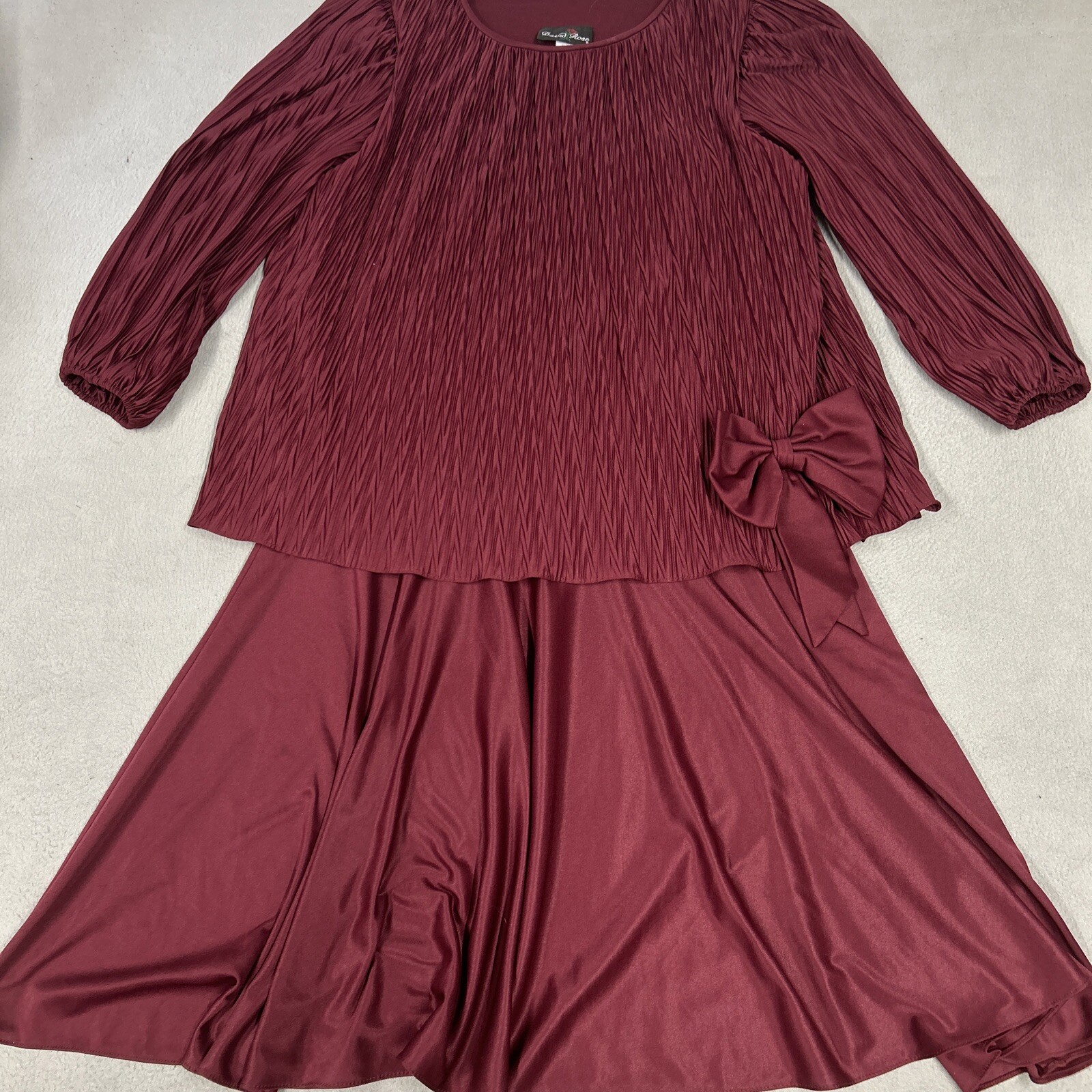 David Rose Dress Womens Size 14 Burgundy Pleated Holiday Party Vintage 80’s USA