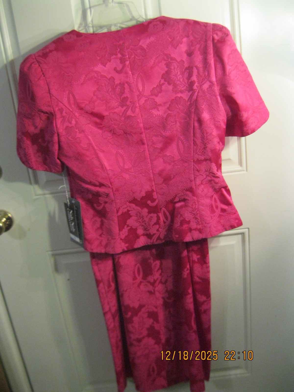 Vtg 80s Fuchsia Brocade Dress Suit Embroidered Rhinestones Retro Sz 12-NWT