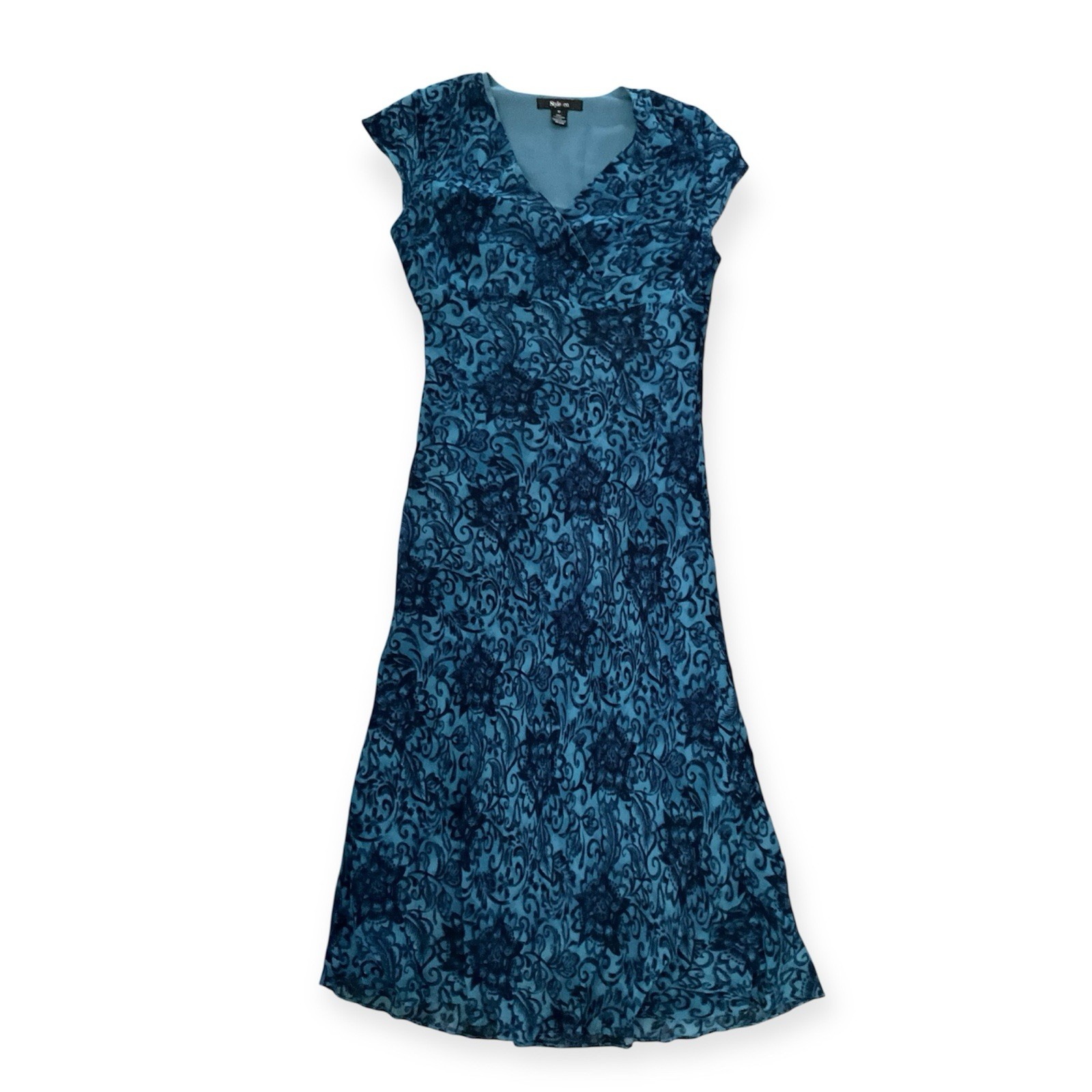Vintage Y2k 90s 100% Silk Dress Blue Size 10 Medium