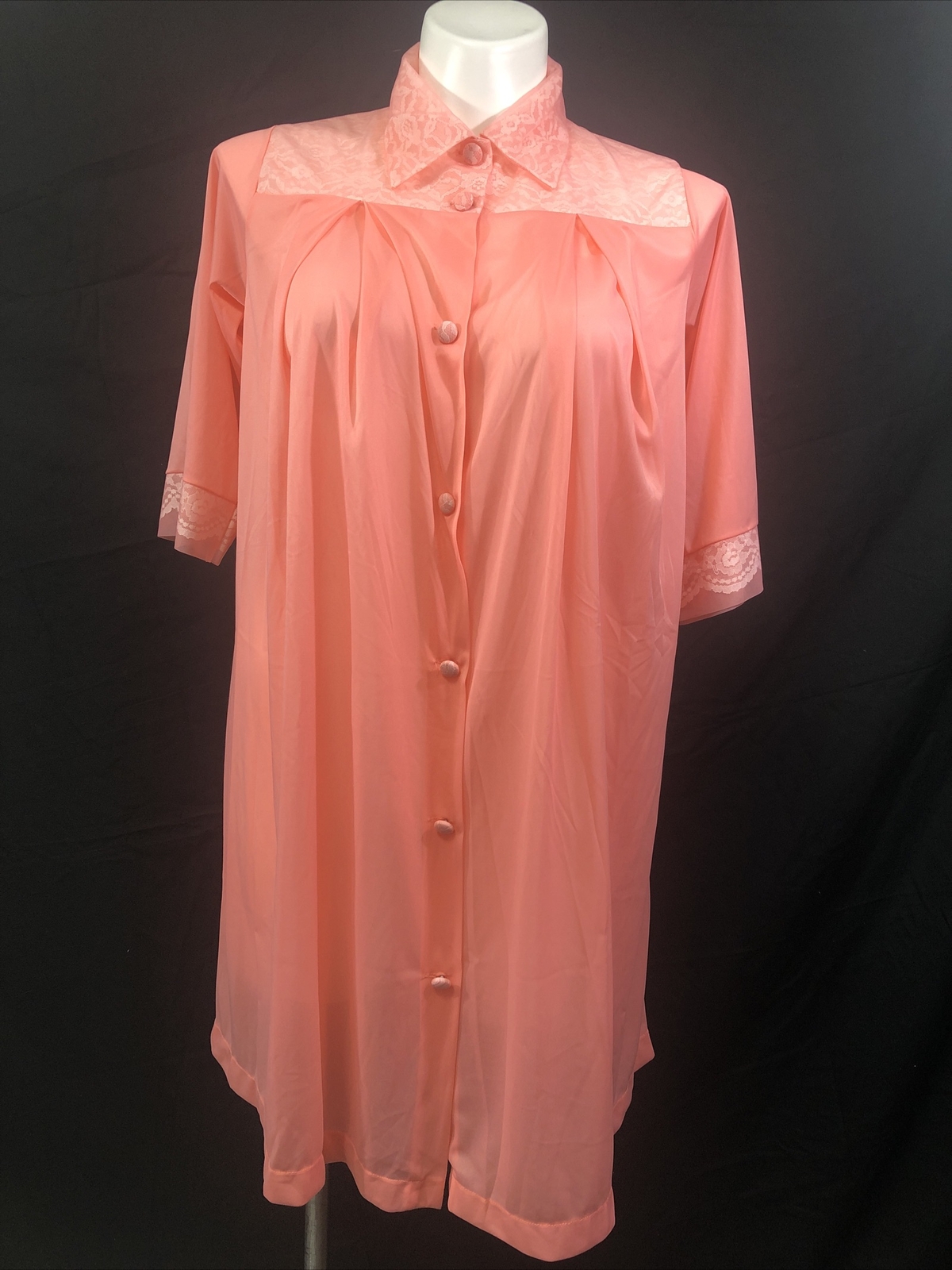 Vintage Nylon Chiffon Henson Kickernick M Robe Orange Sherbet Lace Overlay Robe