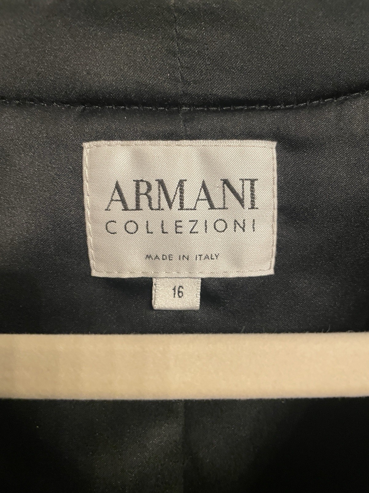 Vintage Armani Collezioni Black Jacket With Ruffled Trim – Size 16