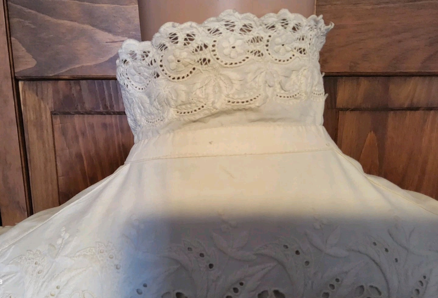 1900s Edwardian May C. Wright Ivory 100% Cotton Night Gown Crochet Long Sleeve