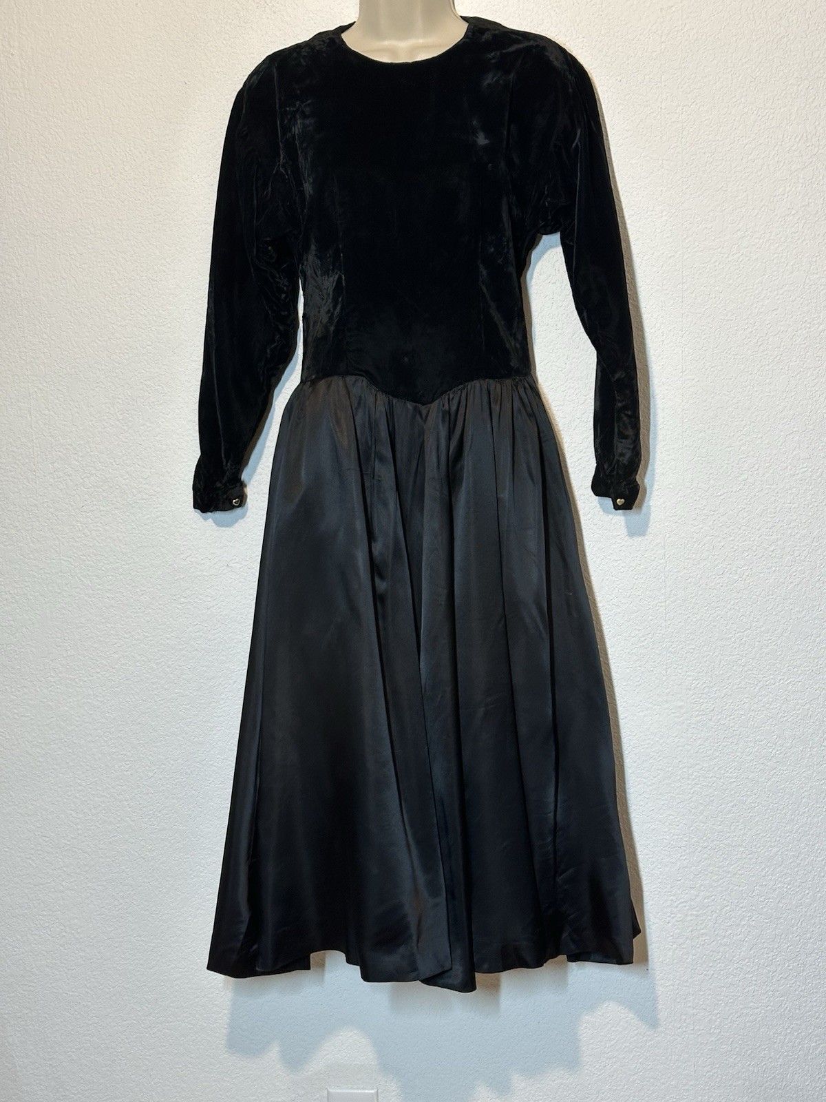 Vintage Black Velvet And Satin Midi Dress Size S Whimsigoth Witch Victorian