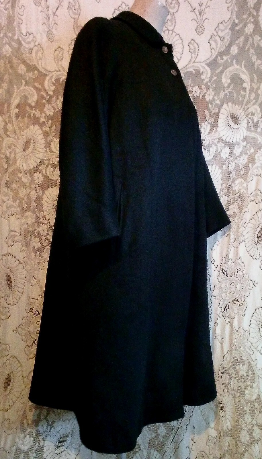 VTG 50s Moordale Fancy Mohair Wool Charcoal Black Coat w Floral Satiny Lining S