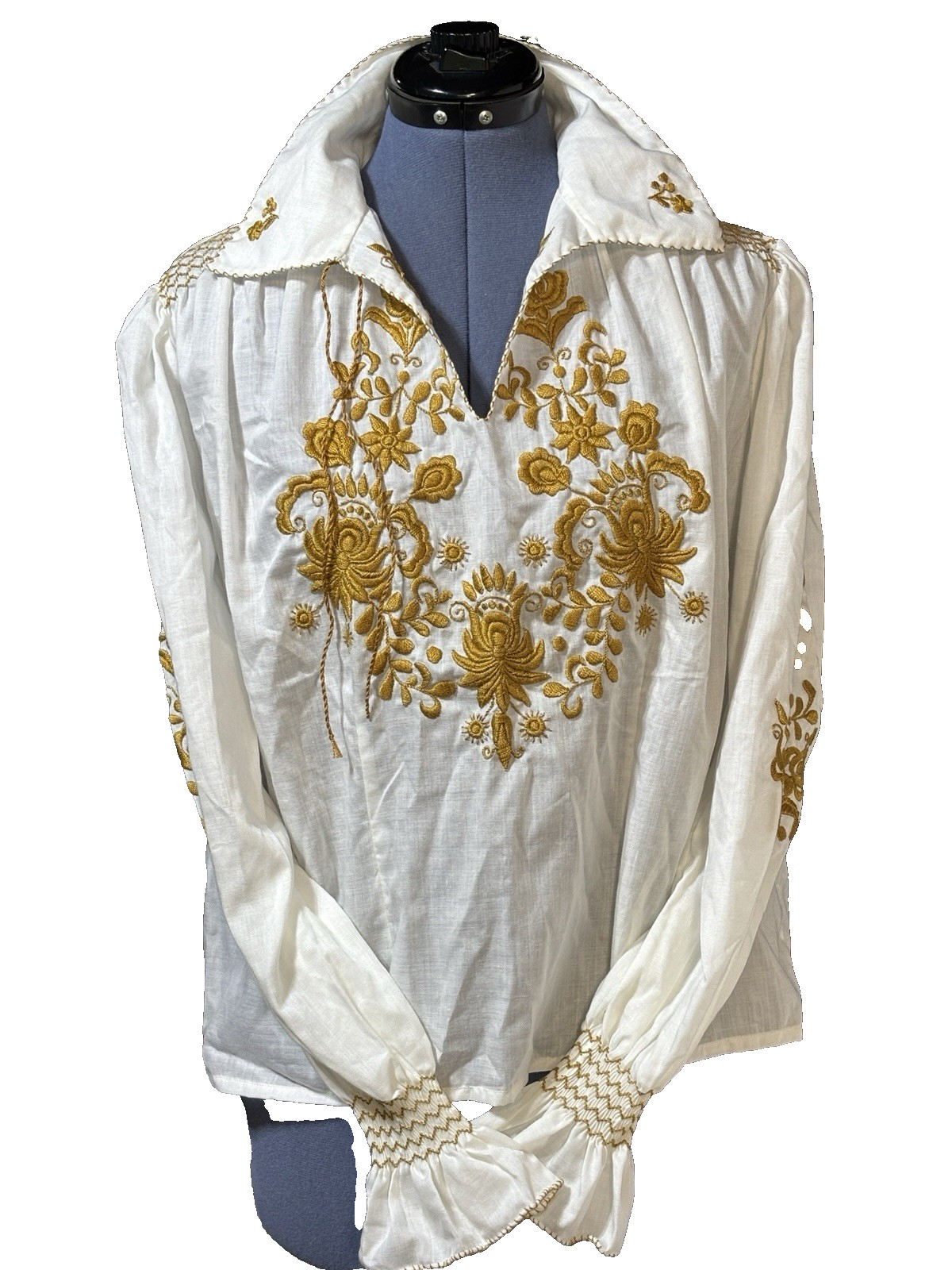 Women’s Peasant Blouse Med Hungarian Folklore Folk Art Gold 70s Vintage RARE
