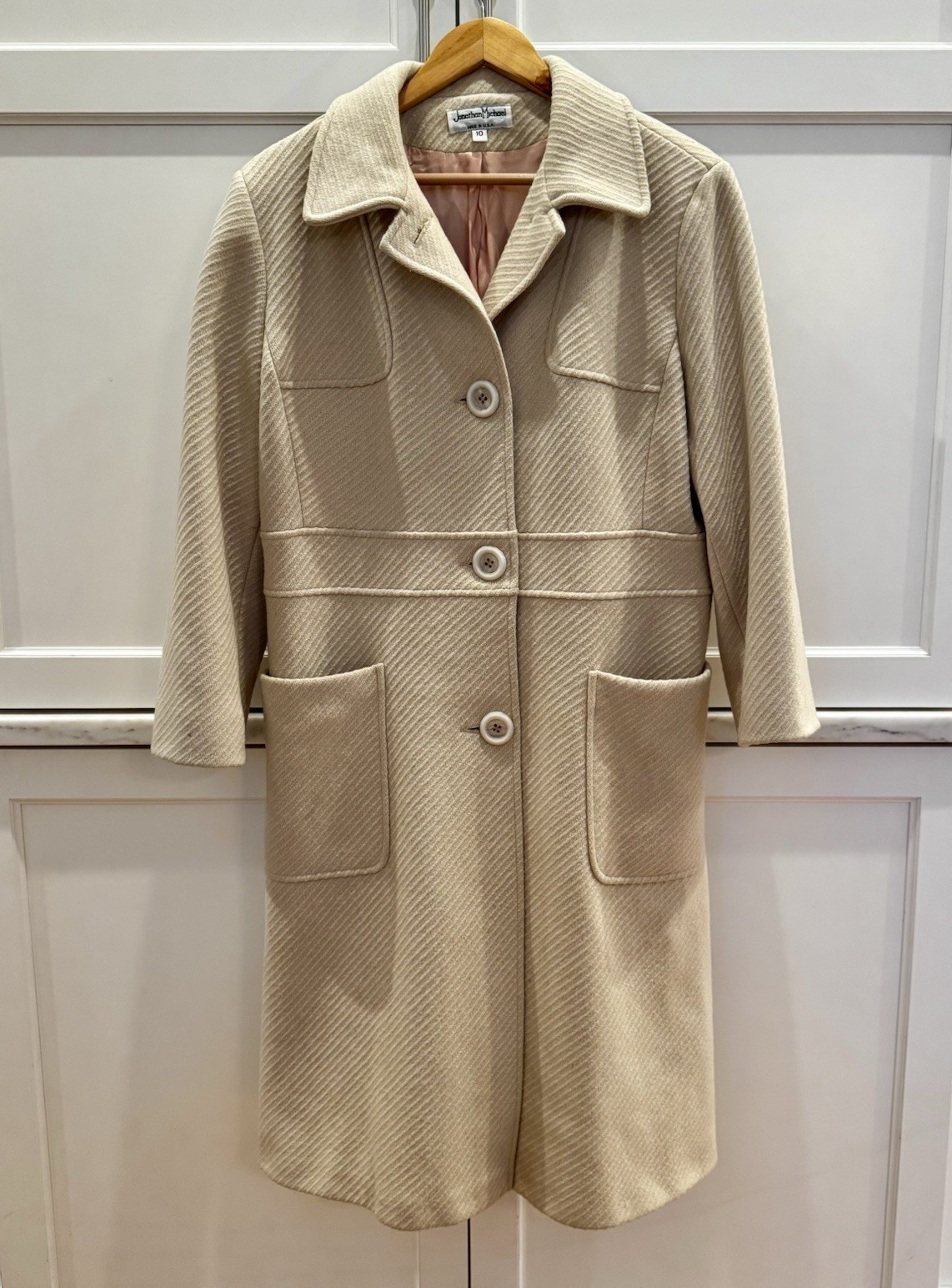 Vintage Jonathan Michael Wool Swing Coat Womens 10 Cream A-Line Mod USA Jacket