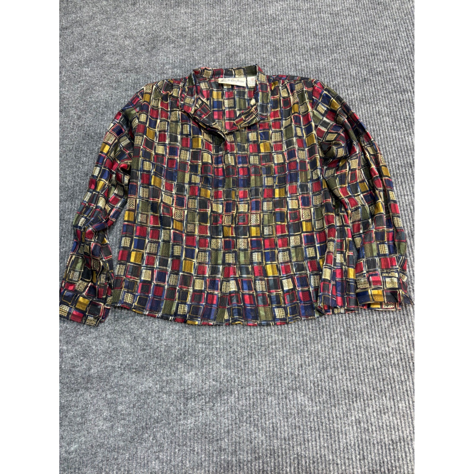 Vintage Yves St Clair Petites Vintage Geometric Grid Button Up Blouse 10P