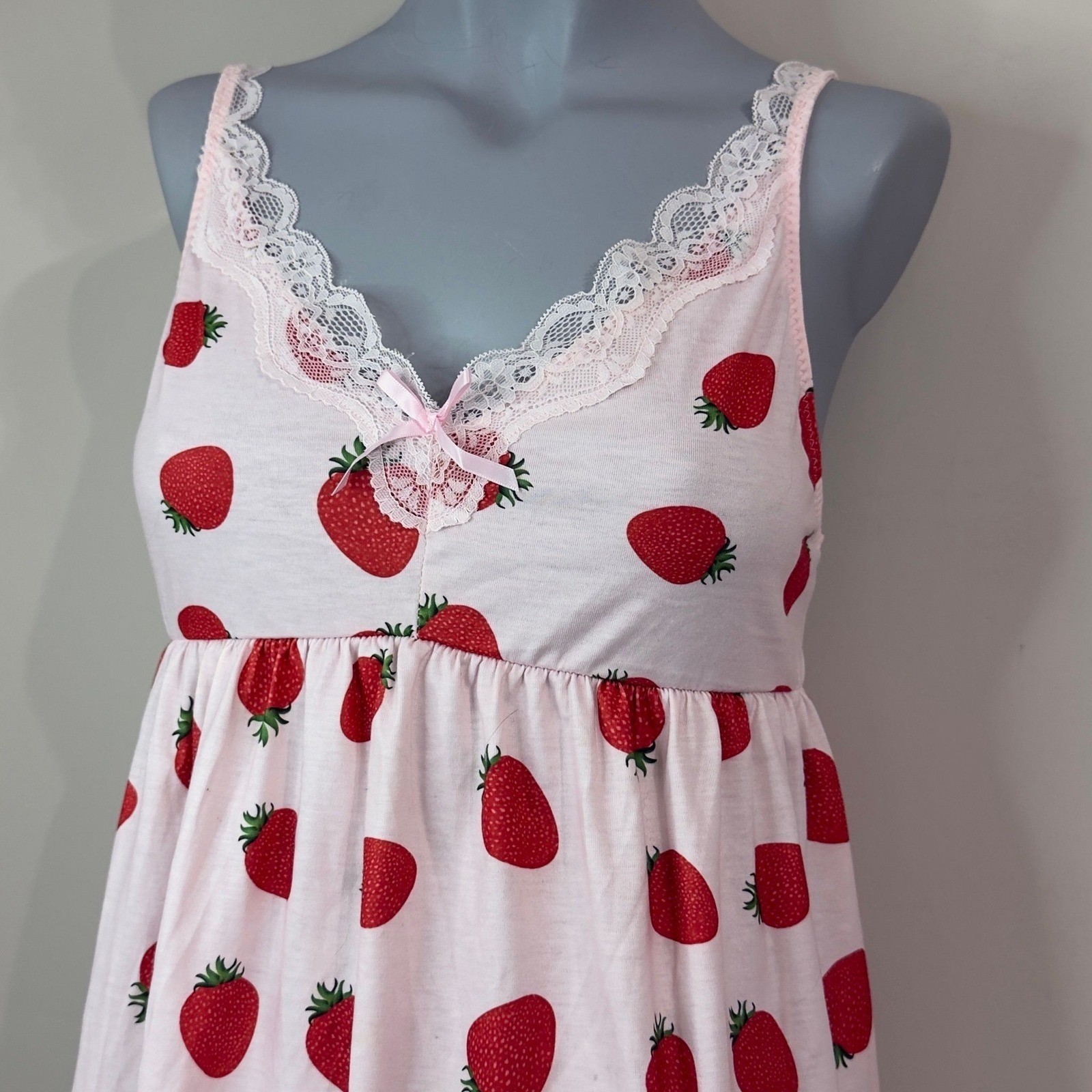AVIDLOVE Strawberry Print Nightgown Slip Dress Pink White Size M