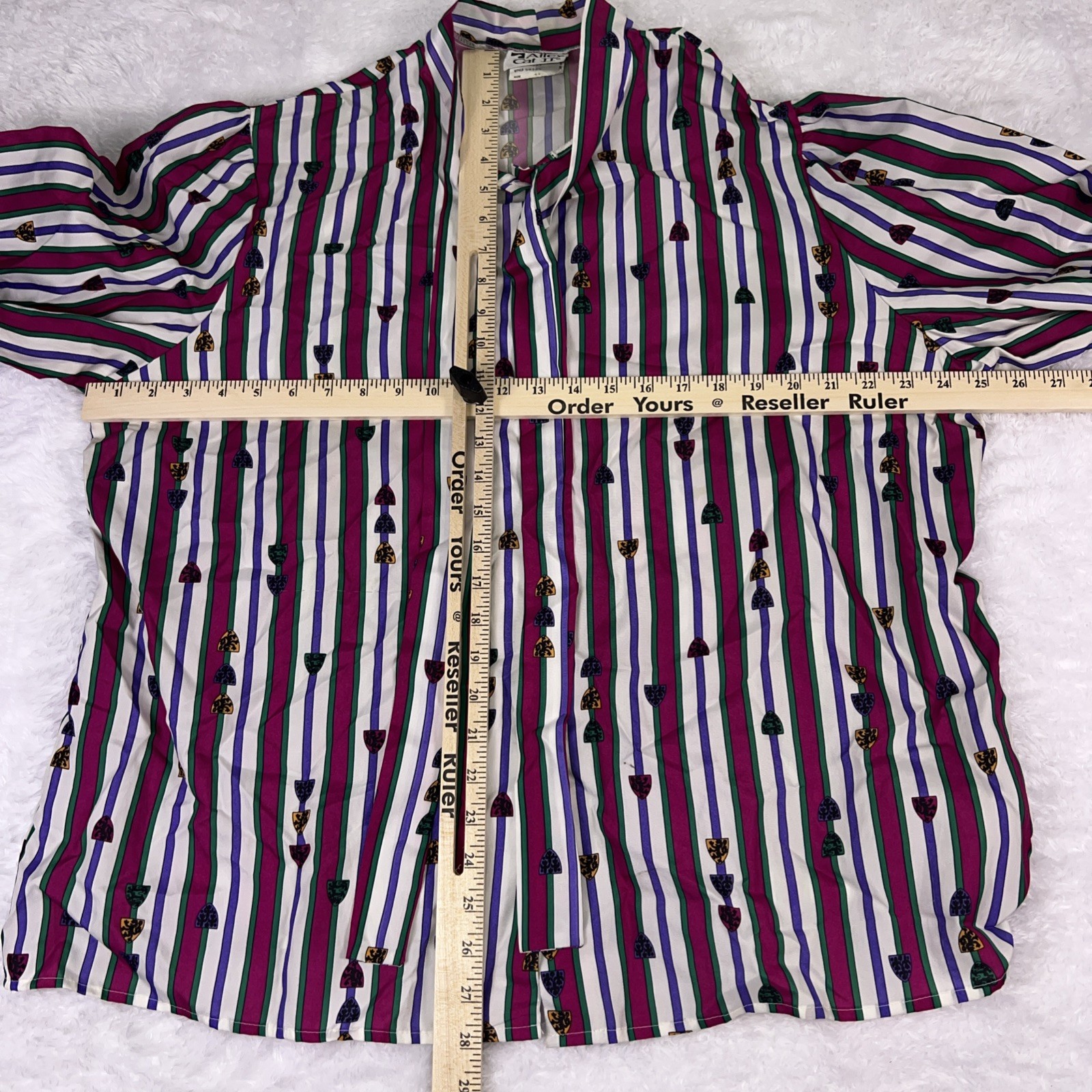 Vintage 70s/80s Alley Cat II Multicolor Blouse Shirt Necktie Size 44 USA Made